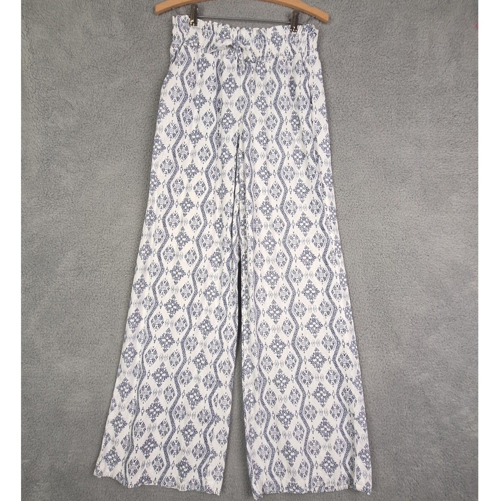 Sincerely Jules Pants Womens Small Blue Ikat‎ Print Wide Leg Linen Blend Boho